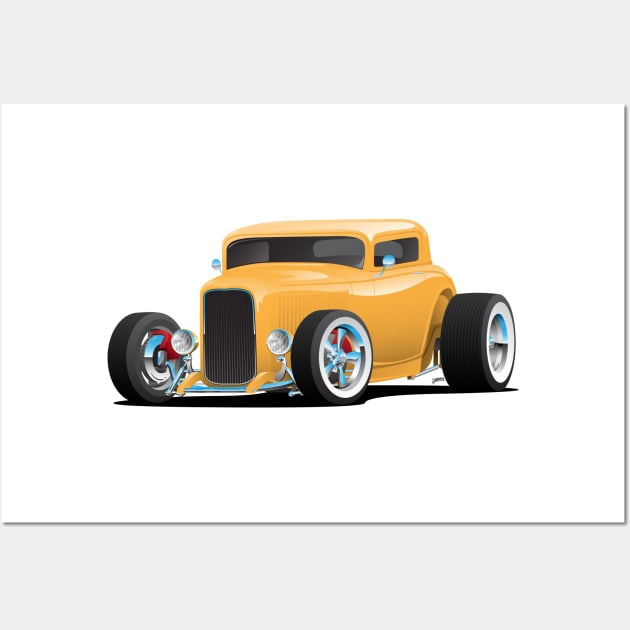 Classic American Yellow 32 Hotrod Car Illustration Wall Art by hobrath